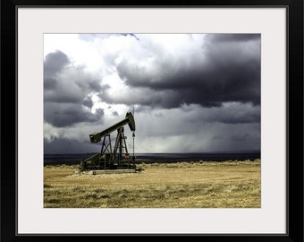 Framed Photo Oil and Gas Wall Art, Industrial Oilfield Wyoming Decor, Midwest Pumpjack Print, Retirement Gift Office Decor