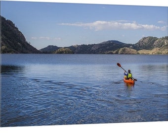 Kayak Photo Print Canvas Wall Art, Wyoming Boating Art Lake House Decor, Mountain Kayaking Art Kayaker Gifts