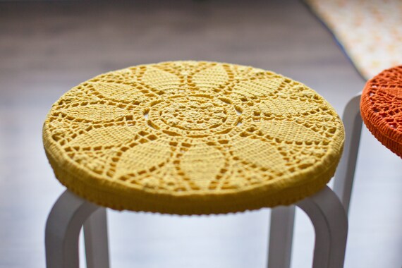 Kitchen Seat Covers Ikea Stool Knit Home Decor Round Cotton Etsy