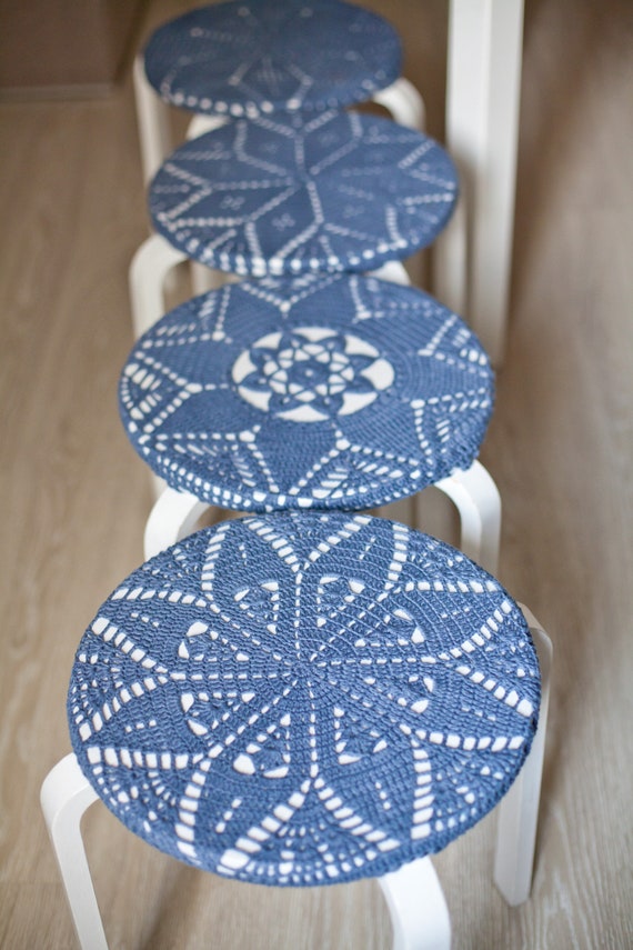 Dining Chair Cushion Set Of 4 Denim Color Stool Cover With Etsy