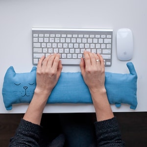 Keyboard pillow cushion rest set wrist rest cat bag mouse pad Cubicle decor for women fabric Cotton Brown Blue