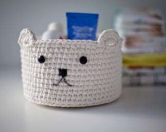 Teddy bear basket crochet, Toy bin for girls&boys, Rope basket toy_READY TO SHIP