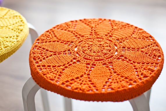 Kitchen Seat Covers Ikea Stool Knit Home Decor Round Cotton Etsy