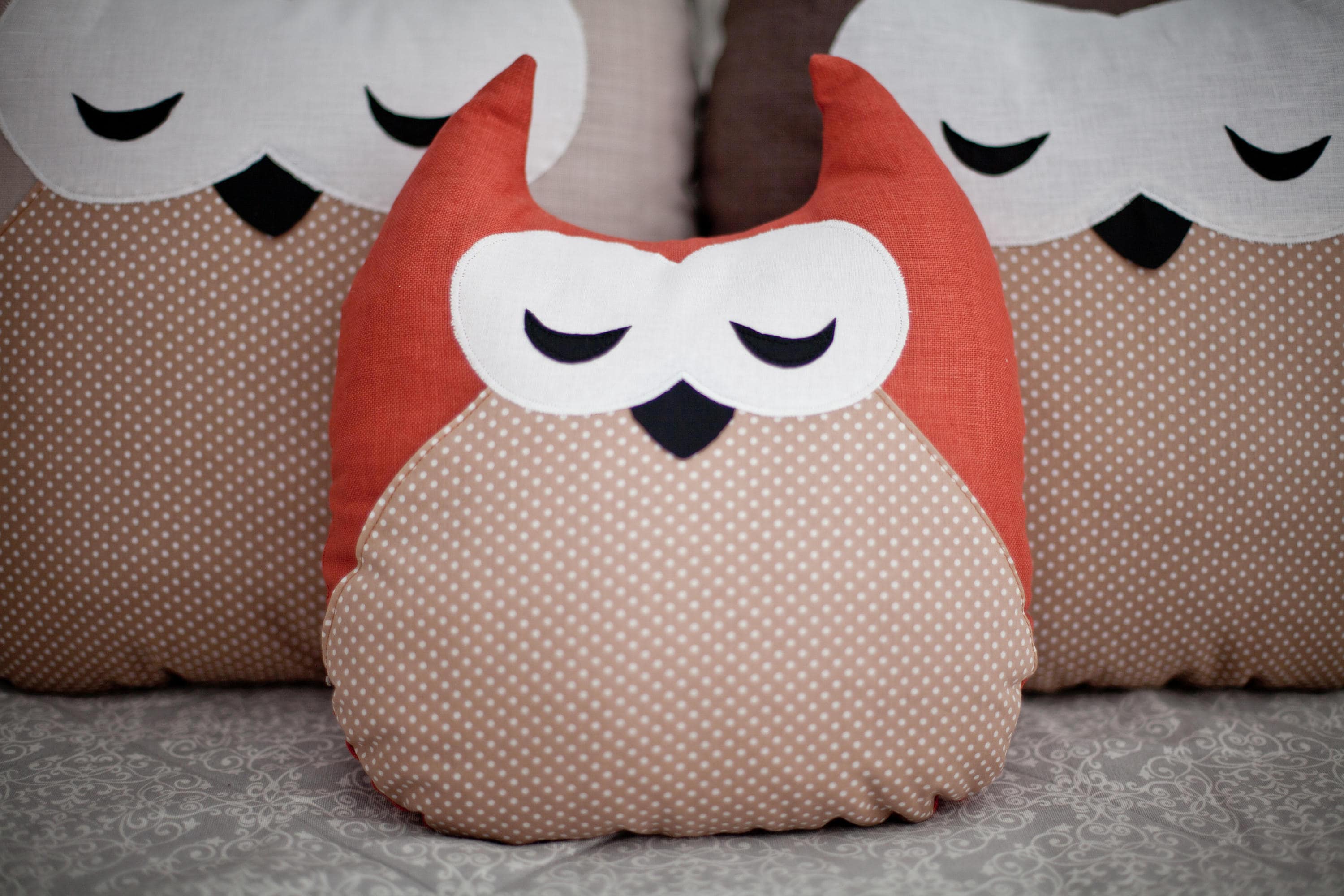 Terracotta pillow case Cover cushion Stuffed owl animal head Nursery throw pillow for kids