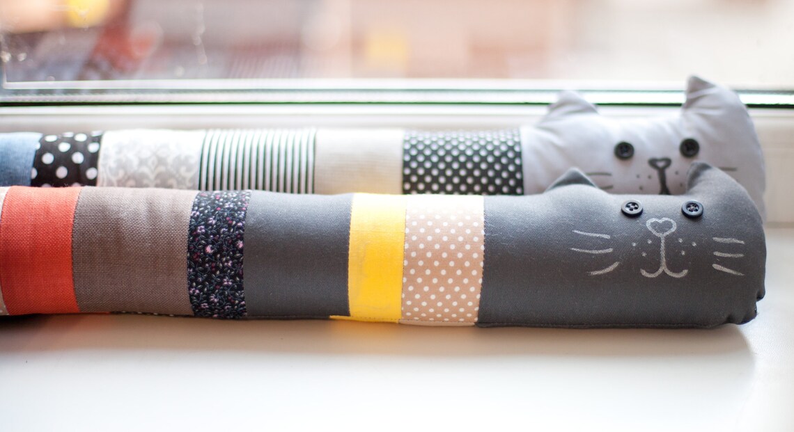 Door draft stopper cat patchwork window draft dodger Door or Etsy