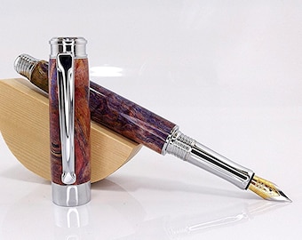 Handmade Broad Leaf Maple Multi-Coloured Stabilising Resin Chrome Plated Fountain Pen – Luxury Wood Pen