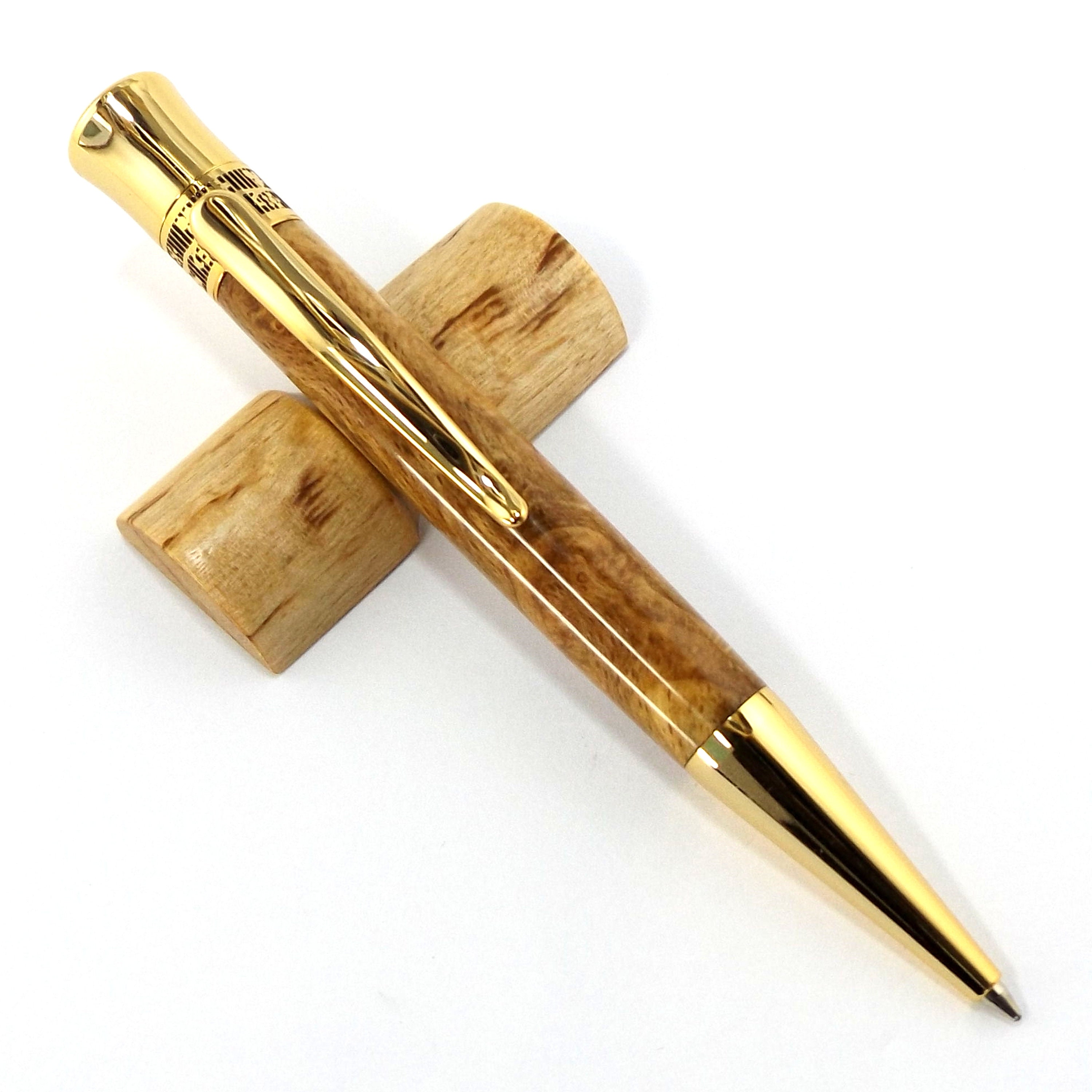 Wood Ballpoint Pen Handmade in Figured Beech Wood and Gold Etsy