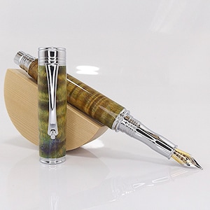 Handmade Fountain Pen: Multi-Coloured Broad Leaf Curly Maple Wood with Chrome