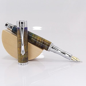 Handmade Fountain Pen: Multi-Coloured Broad Leaf Curly Maple Wood with Chrome