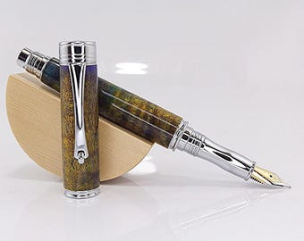 Handmade Fountain Pen: Multi-Coloured Broad Leaf Curly Maple Wood with Chrome