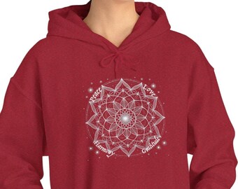 Unisex Women's Peace, Love, Harmony, Gratitude Mandala Hoodie, Boho Yoga Sweatshirt, Gift for Her