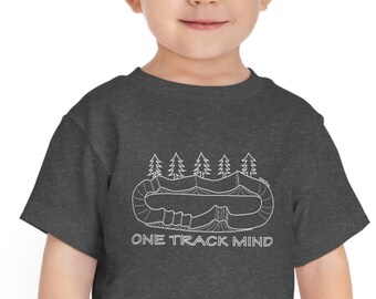 Toddler Kids BMX Pump Track Biking Shirt "One Track Mind" Cool Fun Bicycle, Mountain Bike Tee Unisex Girls and Boys