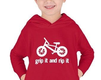 Toddler Little Kids Bike Pullover Fleece Hoodie Grip It and Rip It BMX Fat Tire Fun Bicycle Unisex Sweatshirt for Girls and Boys