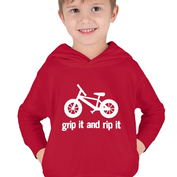 Toddler Little Kids Bike Pullover Fleece Hoodie Grip It and Rip It BMX Fat Tire Fun Bicycle Unisex Sweatshirt for Girls and Boys