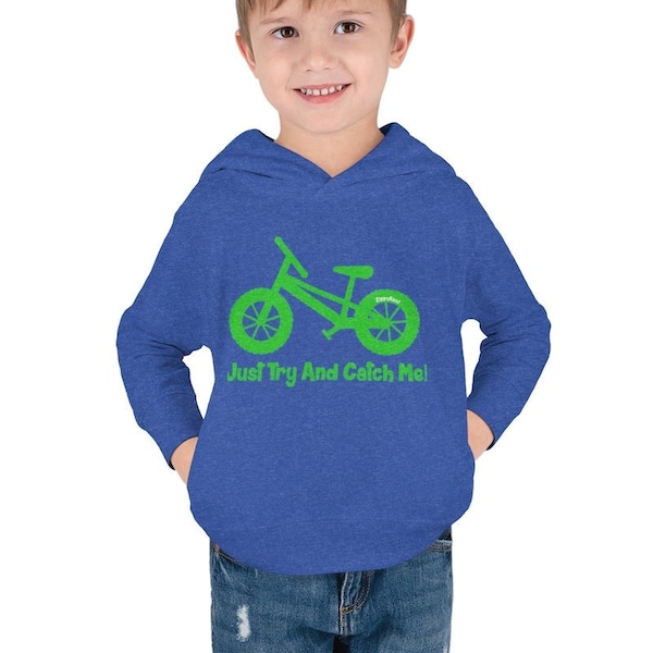 Unisex Toddler Bike Hoodie "Just Try And Catch Me!" Cute and Fun Bicycle Sweater for & Little Kids Boys and Girls Pullover Fleece