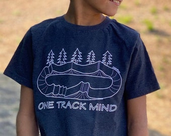 Kids BMX Pump Track Biking Shirt "One Track Mind" Cute and Fun Bicycle Tee for Toddlers, Kids & Mountain Bike Youth Unisex Girls and Boys