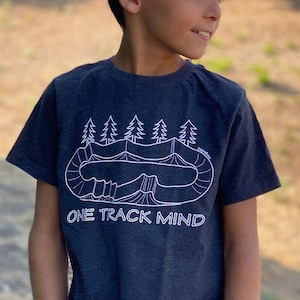 Kids BMX Pump Track Biking Shirt &quot;One Track Mind&quot; Cute and Fun Bicycle Tee for Toddlers, Kids & Mountain Bike Youth Unisex Girls and Boys
