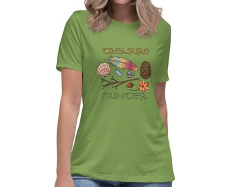 Camiseta de manga corta holgada para mujer "Cazadora de tesoros" para senderismo y acampada