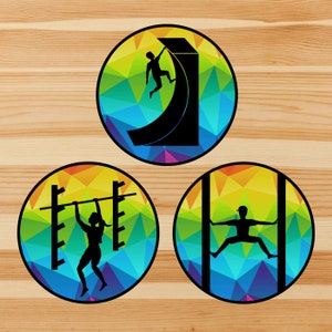 Ninja Warrior Inspired  &quot;Obstacles&quot; Stickers Featuring Salmon Ladder, Jumping Spider & Warped Wall