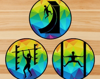 Ninja Warrior Inspired  "Obstacles" Stickers Featuring Salmon Ladder, Jumping Spider & Warped Wall