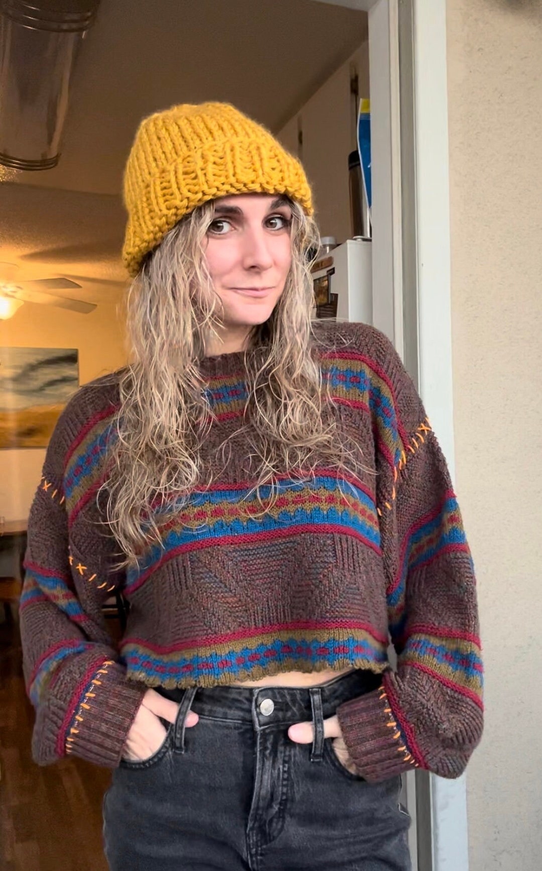 Embroidered Upcycled Grandpa Sweater: Handmade Chunky Crewneck - Etsy