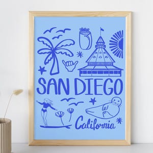 San Diego-poster, San Diego-muurkunst, Travel Art Print, San Diego Vibes