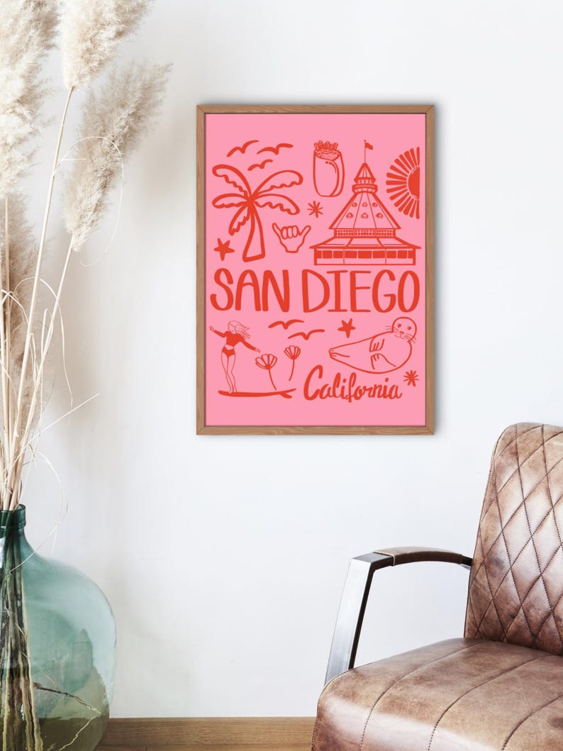 San Diego Travel Art Print: Retro California Beach Vibes (digital ...
