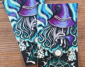 Wizard Sticker, Magical Art 2.75” x 5” Large Vinyl Sticker, Bioluminescent Enchanted Artwork Sticker