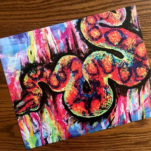 Rainbow Boa Snake Art Print: Neon Acrylic Painting (8&quot; x 10&quot;)