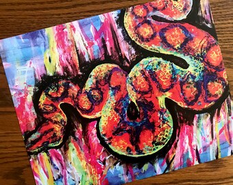 Rainbow Boa Snake Art Print: Neon Acrylic Painting (8&quot; x 10&quot;)