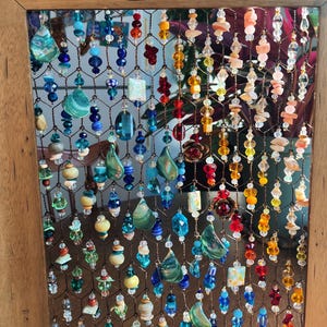Glass Bead Rainbow Chicken Wire Suncatcher / Crystal Prism Vintage Frame  Home Decor