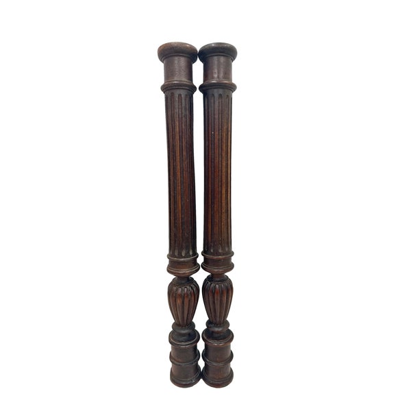 Piliers de poteau en bois vintage de 21 po., pilastres cannelés architecturaux, colonnes de meubles de récupération antiques Français