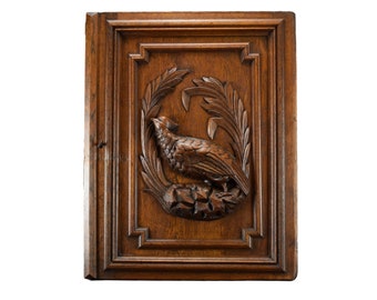 Vintage Carved Wood Black Forest Bird Wall Panel Door