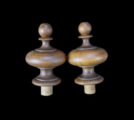 French Pair of Wood Newel Post Finial End Furniture