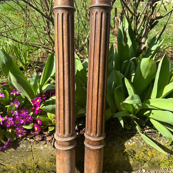 25" Antique Pair of Wood Post Pillars, Architectural Pilasters, Columns Half Flat, Salvaged Furniture Wood