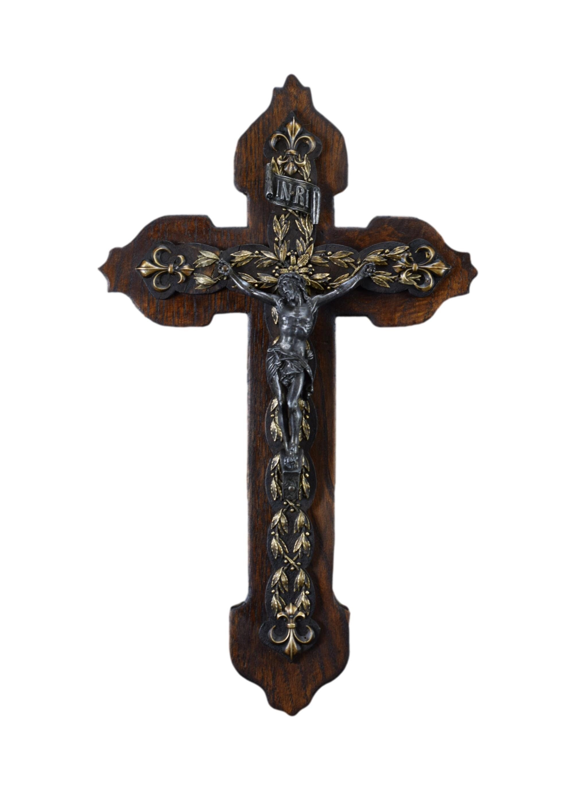 Croix de Crucifix en Bois Victorien Vintage