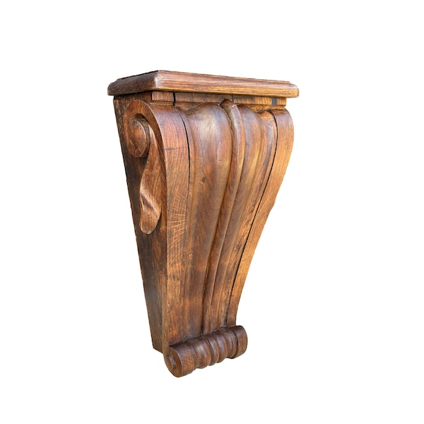 17" Vintage Carved Oak Wood Wall Corbel Large Bracket Shelf