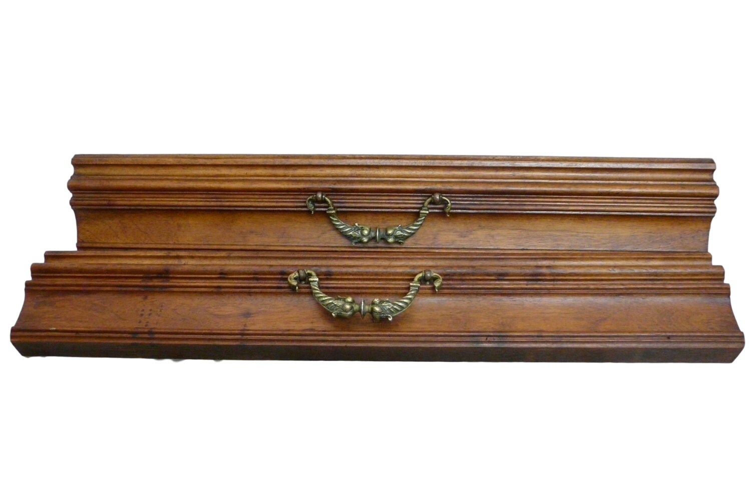 Français Antique Paire de Tiroir en Bois Noyer Cannelé Tirer Devant - Anses Bronze Meubles Récupérat