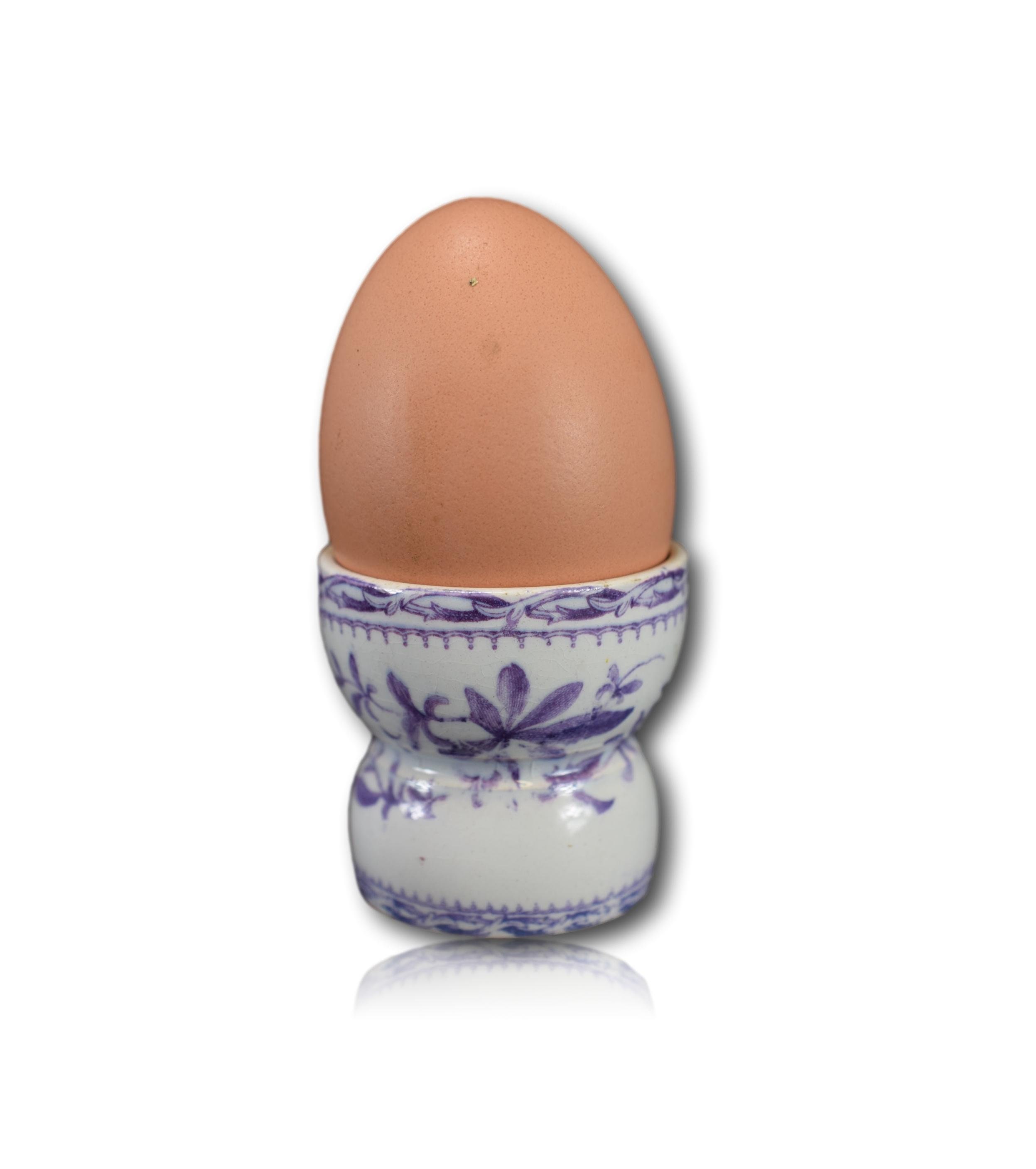 Antique Purple Transferware Ironstone Egg Cup