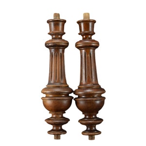 French Pair of Walnut Wood Post Pillars Columns Lamp