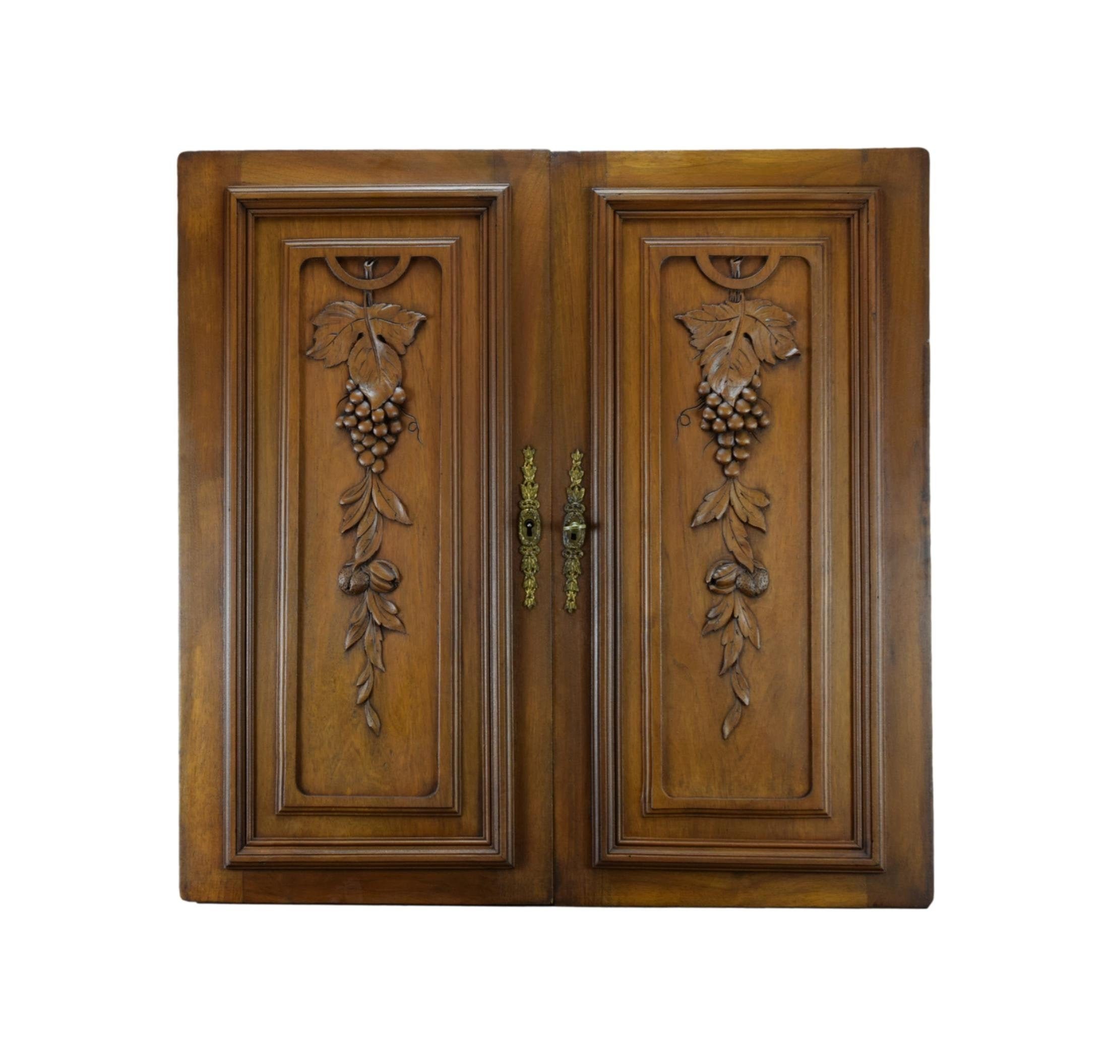 Paire de Panneaux Bois Sculpté Armoire Placard Porte Escutcheon