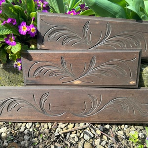 Pair of Wood Ornate Pediments Crest Cornice Panels, Antique Paneling, Molding