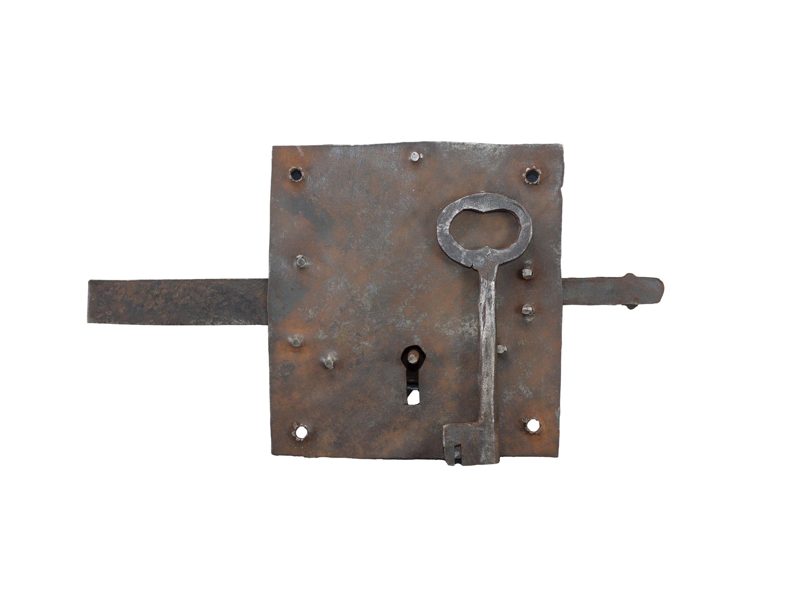 18Ème .c Serrure de Château en Fer Forgé à La Main avec Clé