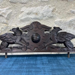 Antique Wood Griffin Pediment Topper, Architectural Salvage Header Trim Molding, Victorian Woodwork