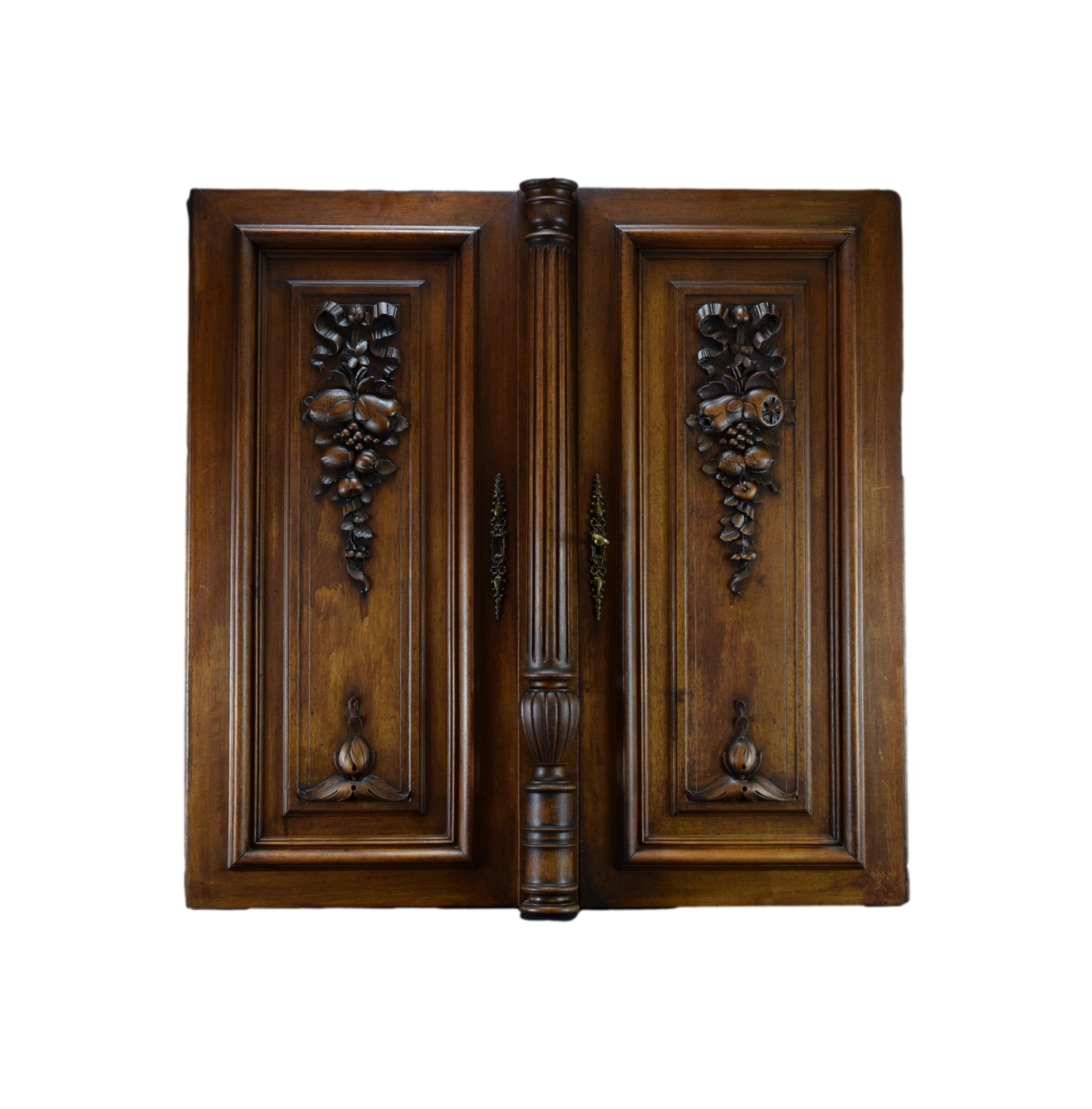 Paire 30 Paire Carved Wood Panel Cabinet Closet Door Escutcheon Column Louis Xvi