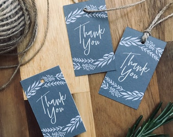 Grey Wedding Favour Small Thank You Tags Pack of 20, Wedding Favor Thank You Swing Tag, Small Thank You Gift Tag, Mini Leaves Gift Tag