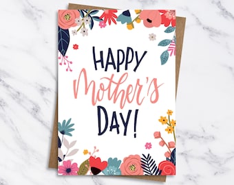 Mothers Day Card, Flowers Mothers Day Greetings Card, Colourful Mothers Day Card, Flower Moms Day Card