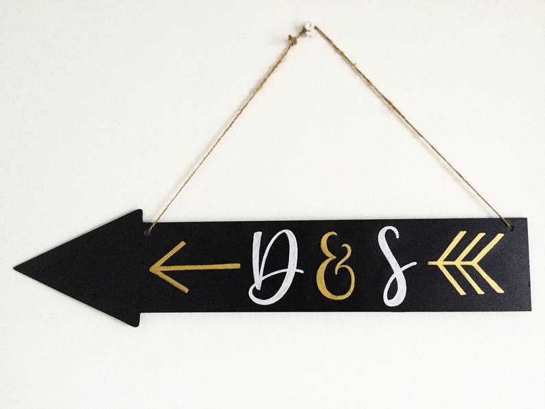 Customised Wedding Arrow Sign Hanging Personalised Hand Drawn Etsy
