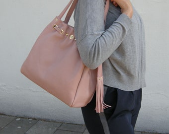 Women Genuine Leather Handbag -mod.45 pink