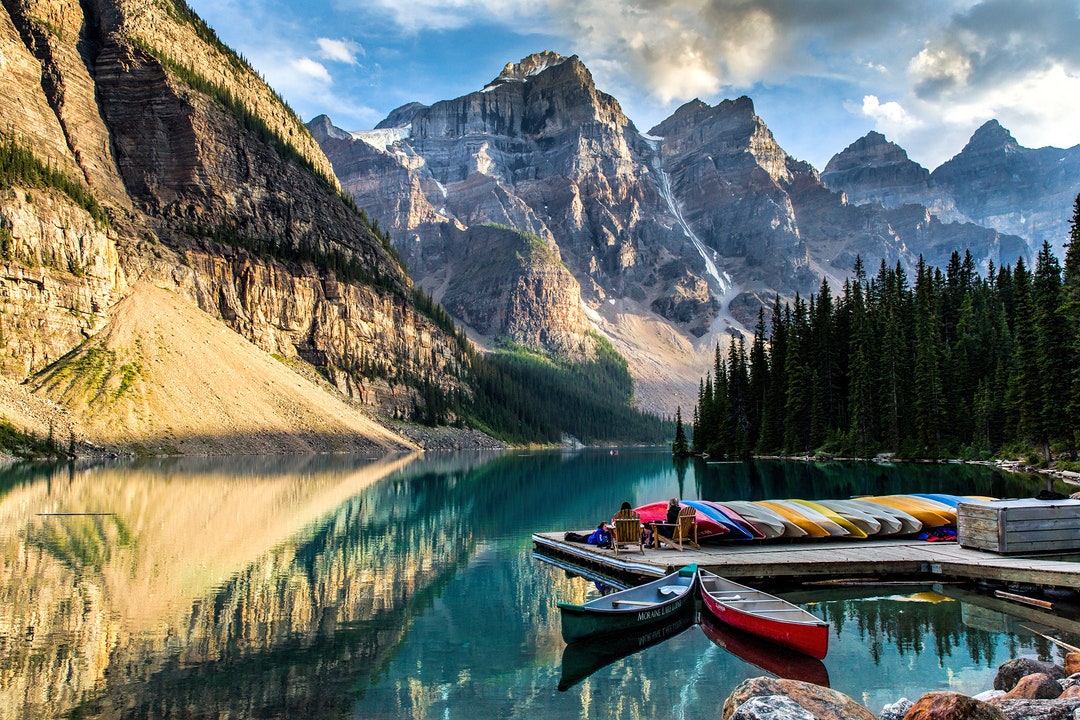 Moraine Lake With Canoes, Alberta Canada - High Quality Prints - Etsy